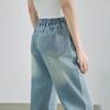 Summer Denim Jeans Women High Elastic Waist Drawstring Bleached Wide Leg Blue Jean Pants Streetwear Denim Trousers
