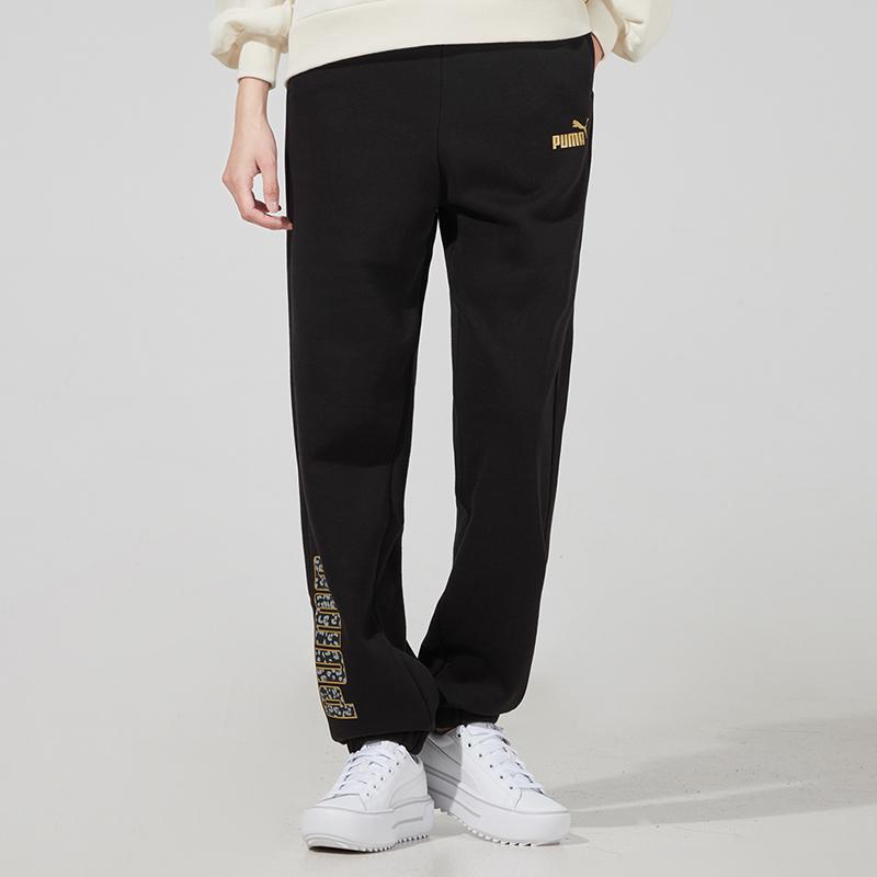 Puma Winterized Sweatpants Logo Print Loose Fit Drawstring Mid Rise Cuffed Knit Sports Pants Women Bottoms Black 848248-01