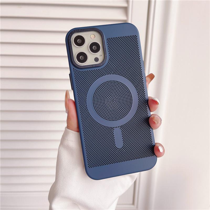 Camera Big Hole Grid Heat Dissipation Magnetic PC Case For iPhone 12 11 Pro Max Non-Slip Anti-fingerprint Back Protector Shell Cover