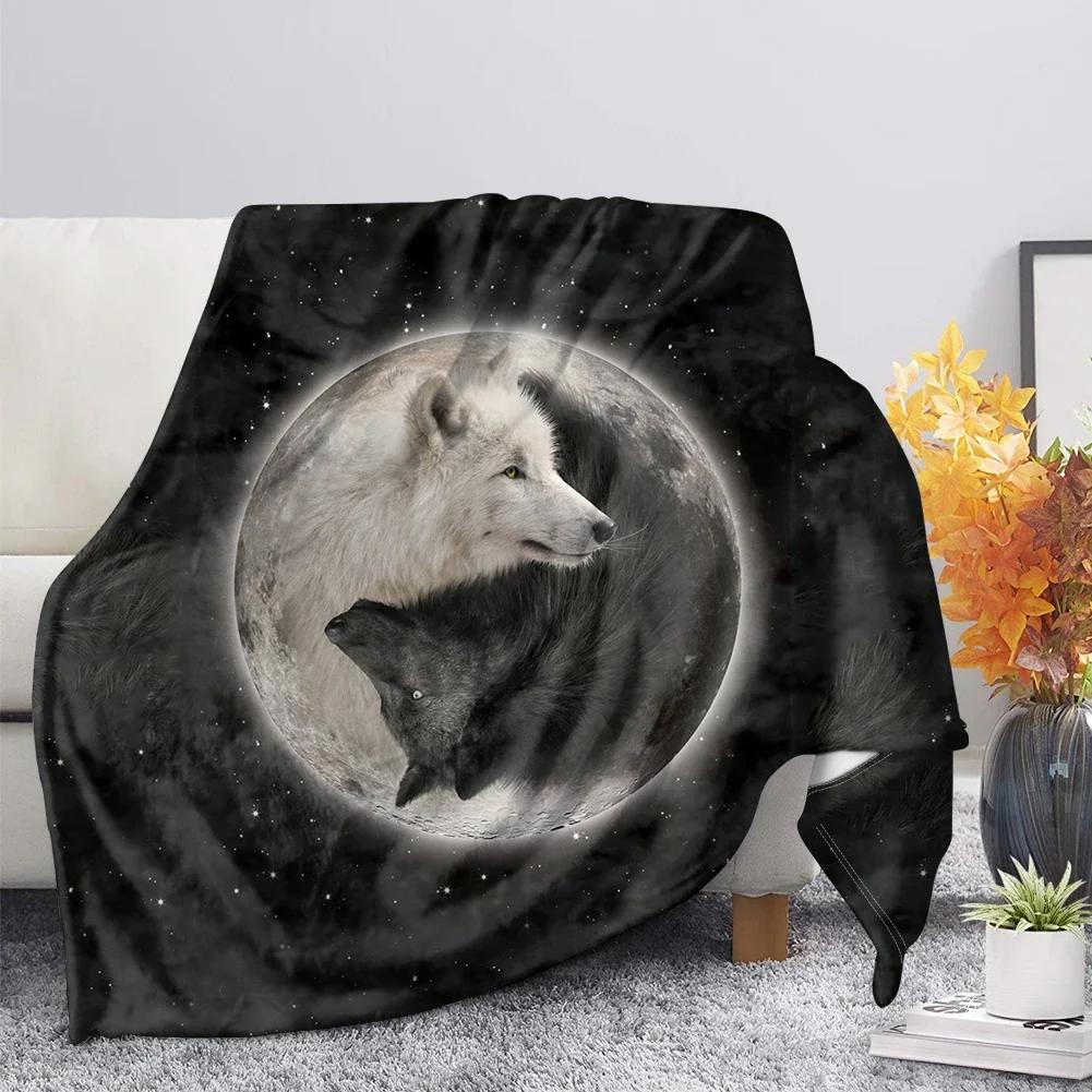 Print  Wolf Pattern King Queen Size All Super Soft Lightweight Blanket for Bed SofaWarm