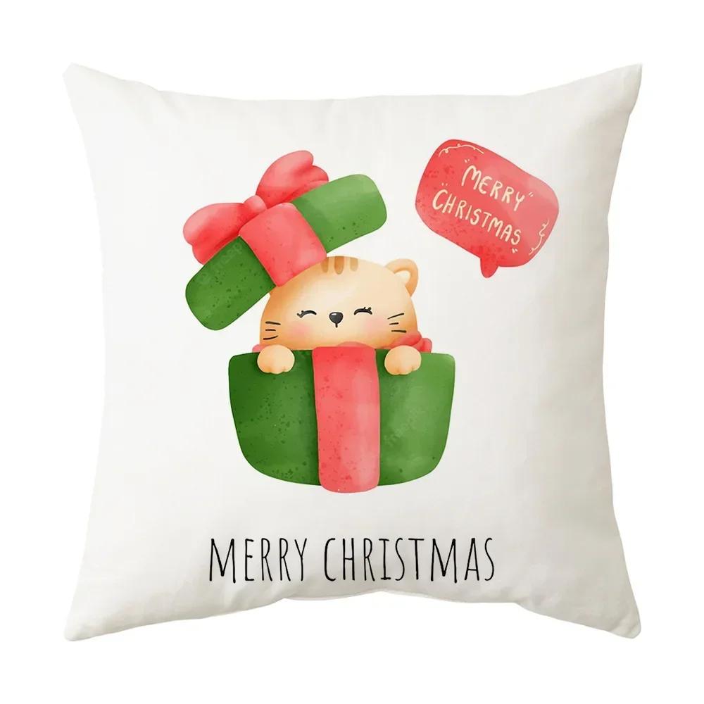 Printed Christmas Cushion Cover Cartoon Santa Claus Tree Pillowcase Happy New Year Home Gift Izable