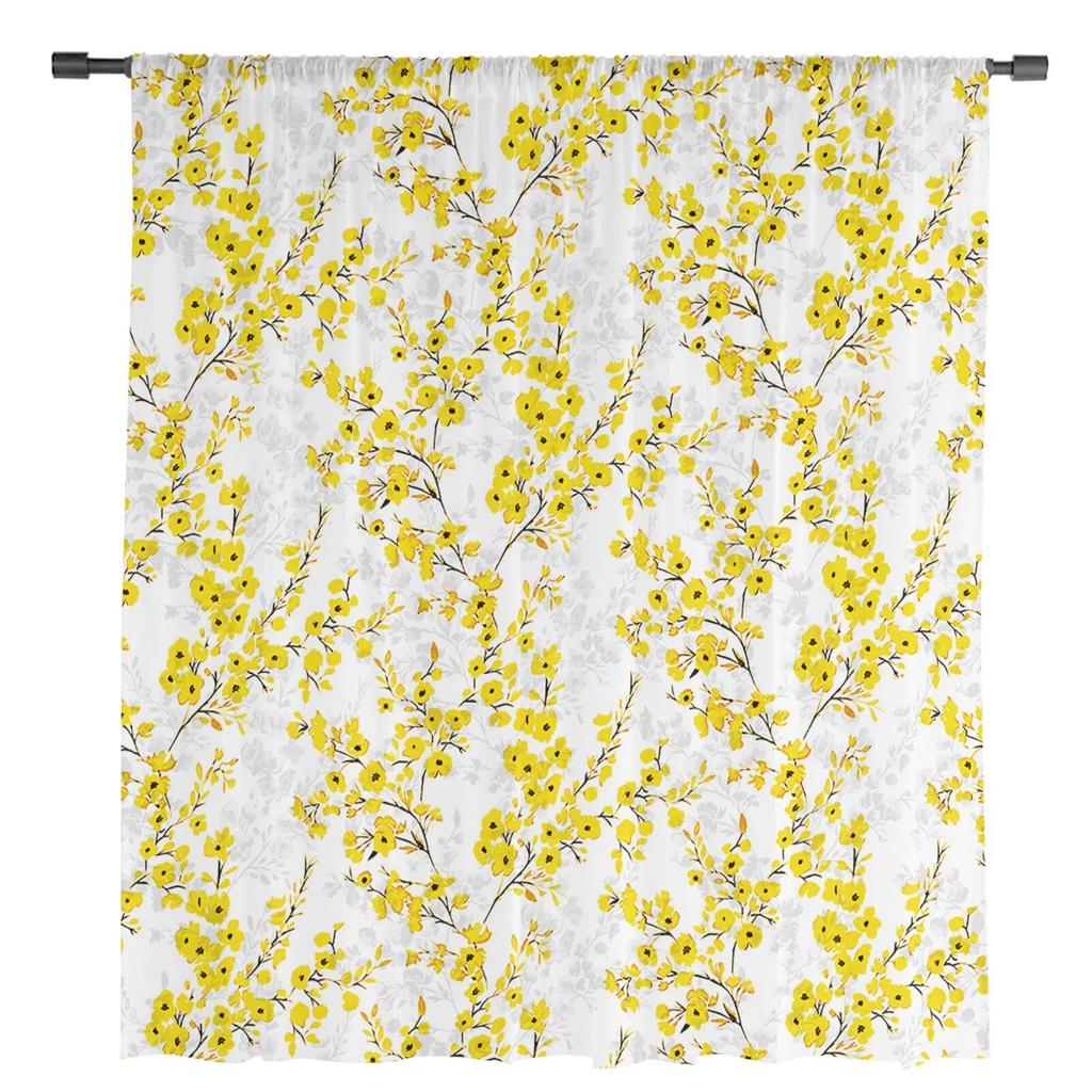 Yellow Flower Watercolor Leaves Sheer Curtains For Living Room Bedroom Tulle Curtain For Kitchen Voile Curtain Blind Panels