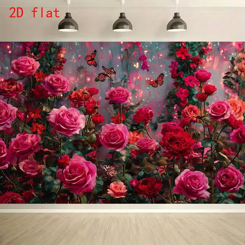 2D Magical Glowing Roses with Butterflies Backdrop 47.2x31.5inch/120*80cm