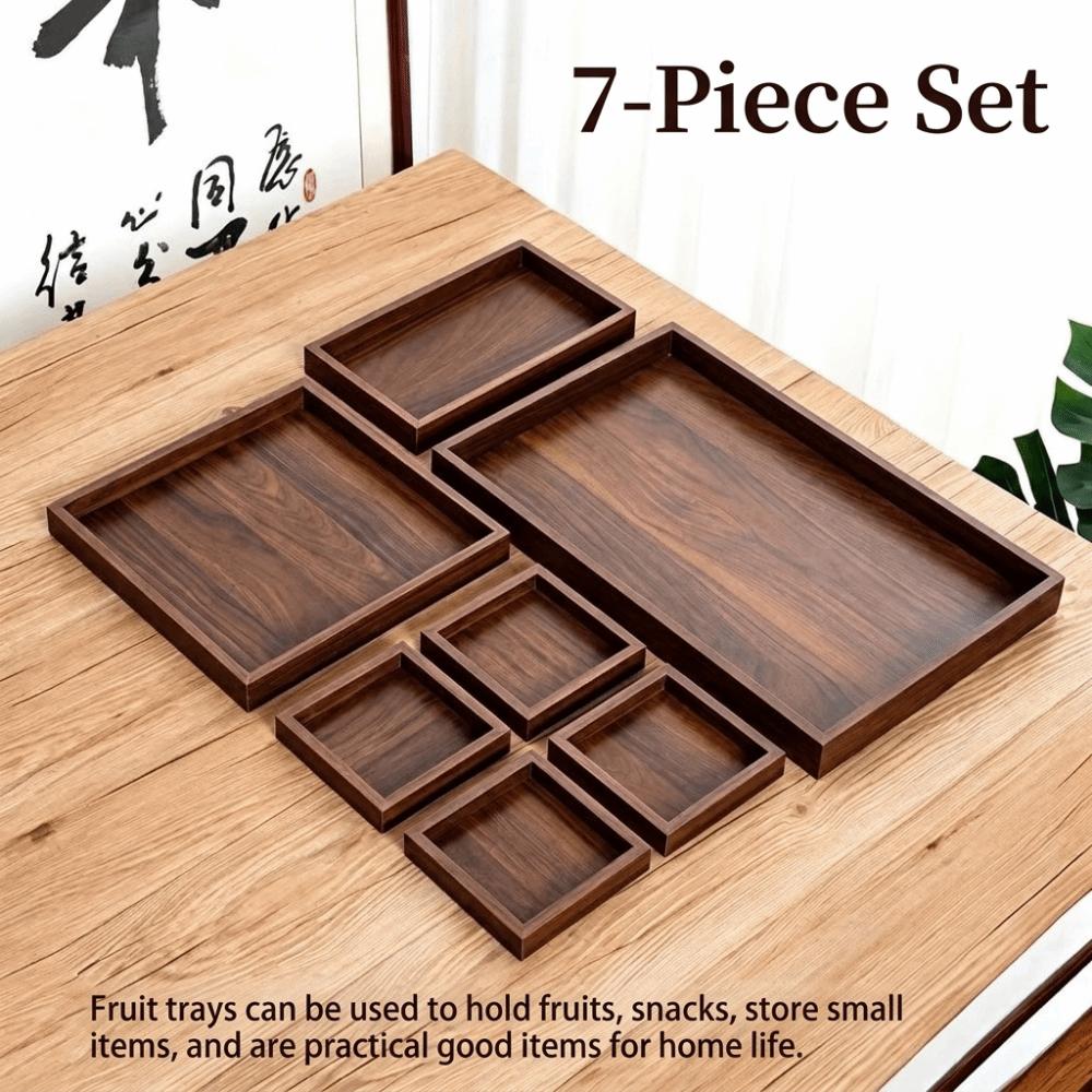 7Pcs/Set Rectangular Wooden Serving Tray Retro Tea Tray Nesting Multipurpose Trays  Kitchen