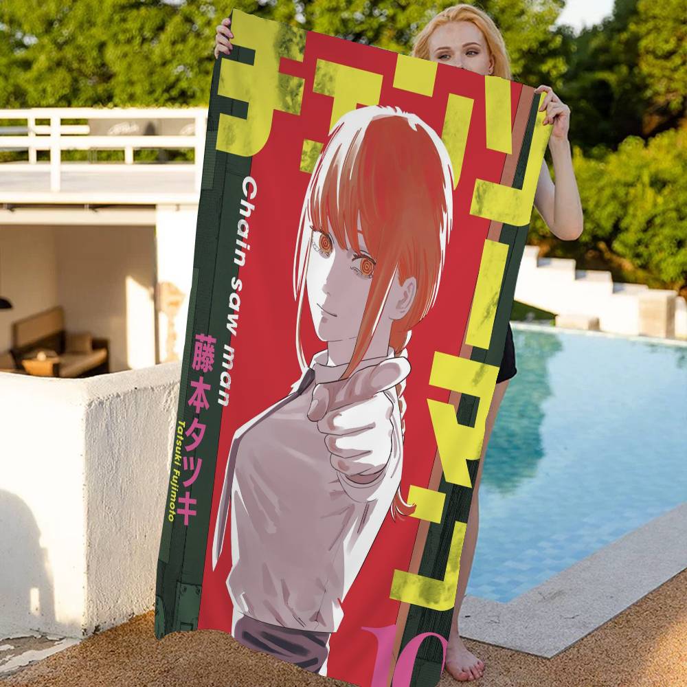 Anime M-Makima C-Chainsaw M-Mans Microfiber Blanket Quick Drying Beach Towels Oversized Printing Super Absorbent Pool Towel Blanket