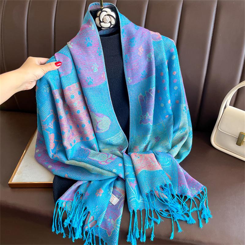 Bohemian Autumn Paisley Cashmere Shawl for Women Jacquard Pashmina Warm Winter Scarves Print Design Lady Foulard Stoles Scarf