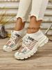 Women's Letter Print Platform Sneakers, Breathable Knit Slip on Outdoor Shoes, Comfortable Low Top Sport Shoes Plus Size 36-42