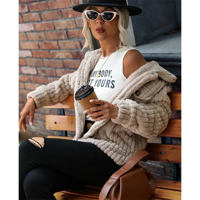 

Двухстороннее бархатное плюшевое пальто средней длины с длинным рукавом