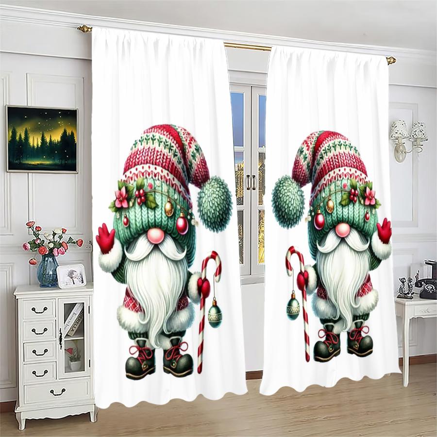 2pcs- Santa Claus Printed Curtains   Pole Bag Curtains   Christmas Decorations   Home Decorations   Room Decorations
