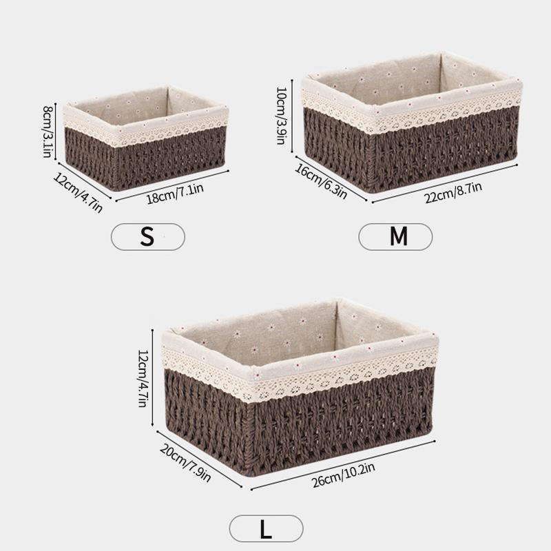 Handwoven Storage Baskets Sundries Organizer with Lid Rectangular Cosmetics Box Clothes Laundry Basket Towel Toys Container Lid