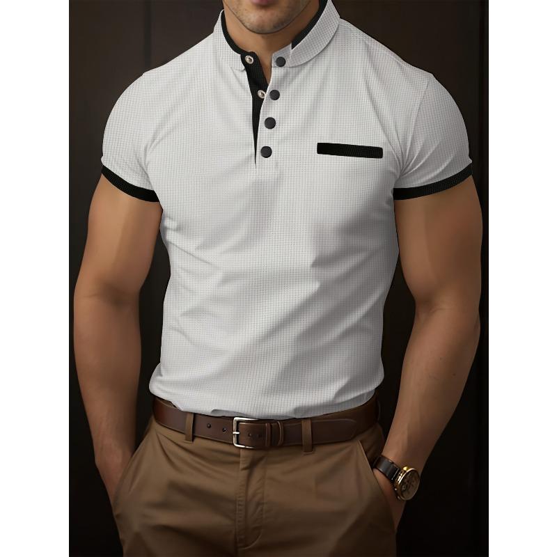 Men s summer polo shirt with contrasting buttons – loose-fit, solid-colour sports top S белый