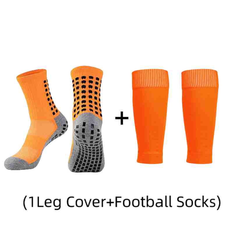 1 Pair of Combination Adhesive Point Anti Slip, Sweat and Odor Resistant  Football Sports Socks+leg Protectors
