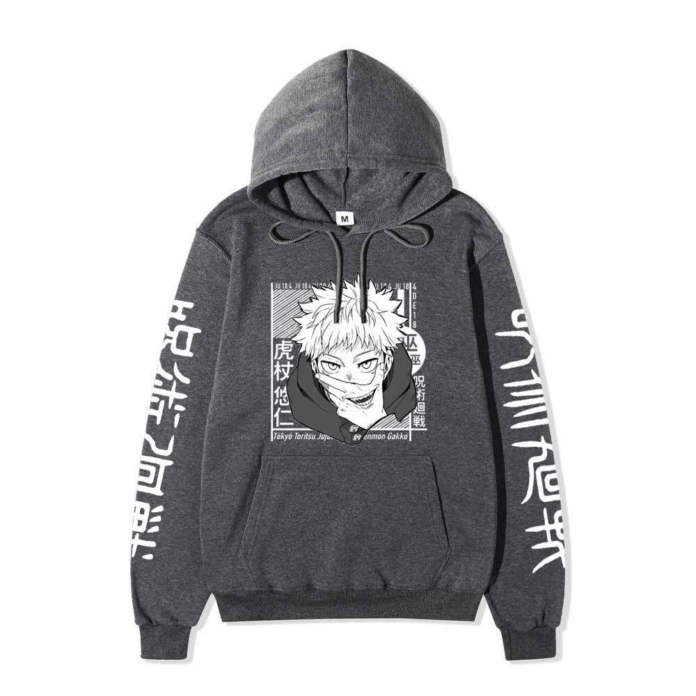 Jujutsu Kaisen Yuji Itadori  Japanese Printed Hooded Sweatshirt Unisex Fleece Warm Hoodie for Men Women Fall Winter Loose Casual Long Sleeve Pullover