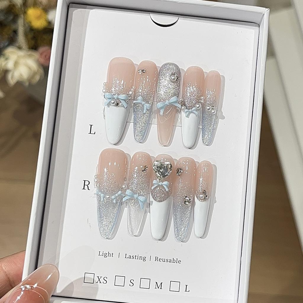 Confession Blue Sweet Blue Clear Galaxy Cat Eye Bow Pearl Sticker Wear Armor Piece