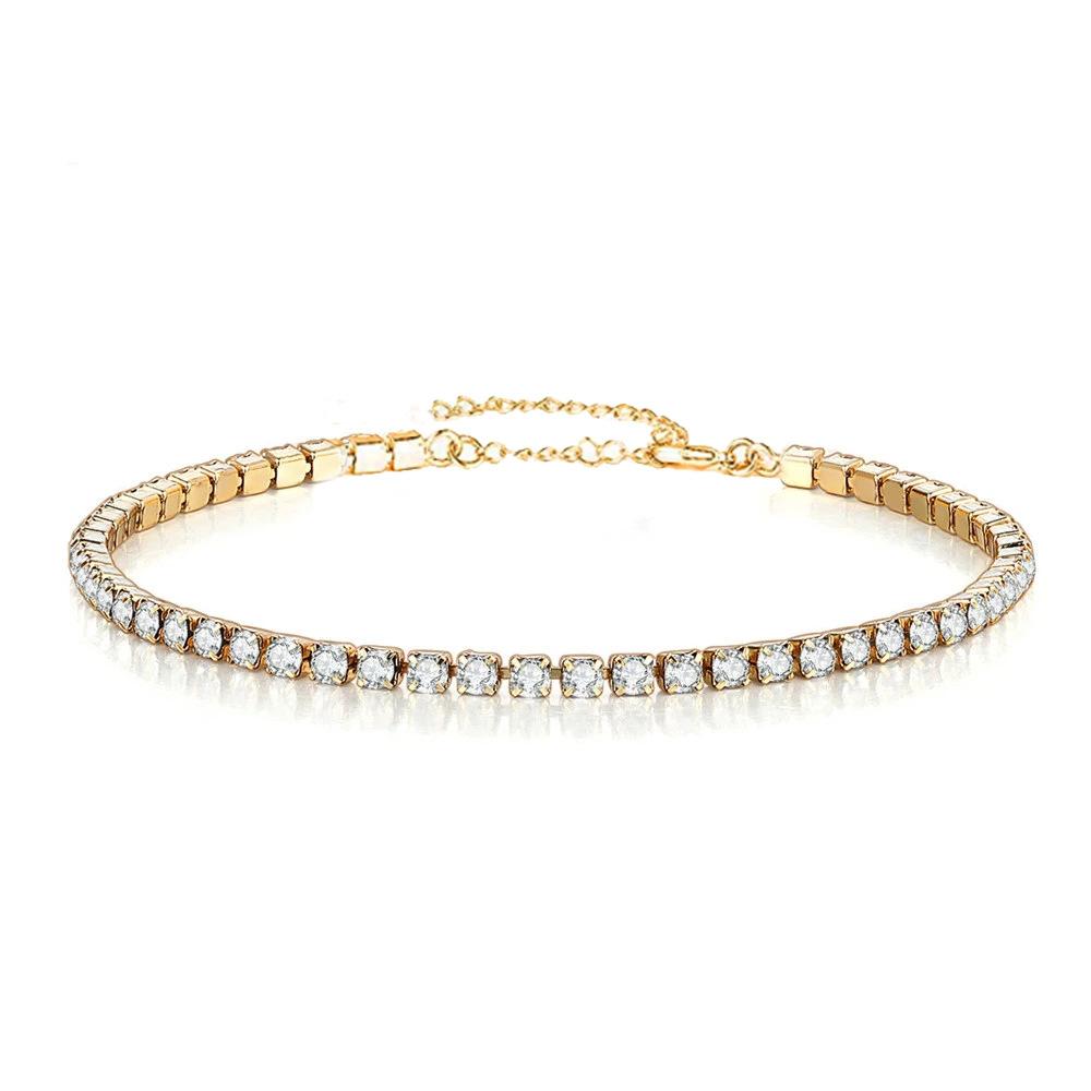 Punk 2mm Iced Out Tennis Chain Bracelet Female Gold Silver Color Stainless Steel Cubic Zirconia Bracelets for Women Jewelry Gift