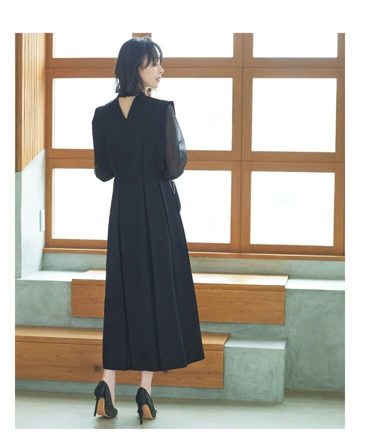 Louet Sheer Sleeve Plisowana Długa Sukienka na Imprezę Długa Duża Przedszkole Ukończenie Szkoły M Czarna [Louis Boutique] Kobiety, Pani, Sukienka, Formalna, Rękaw, Rozmiar,