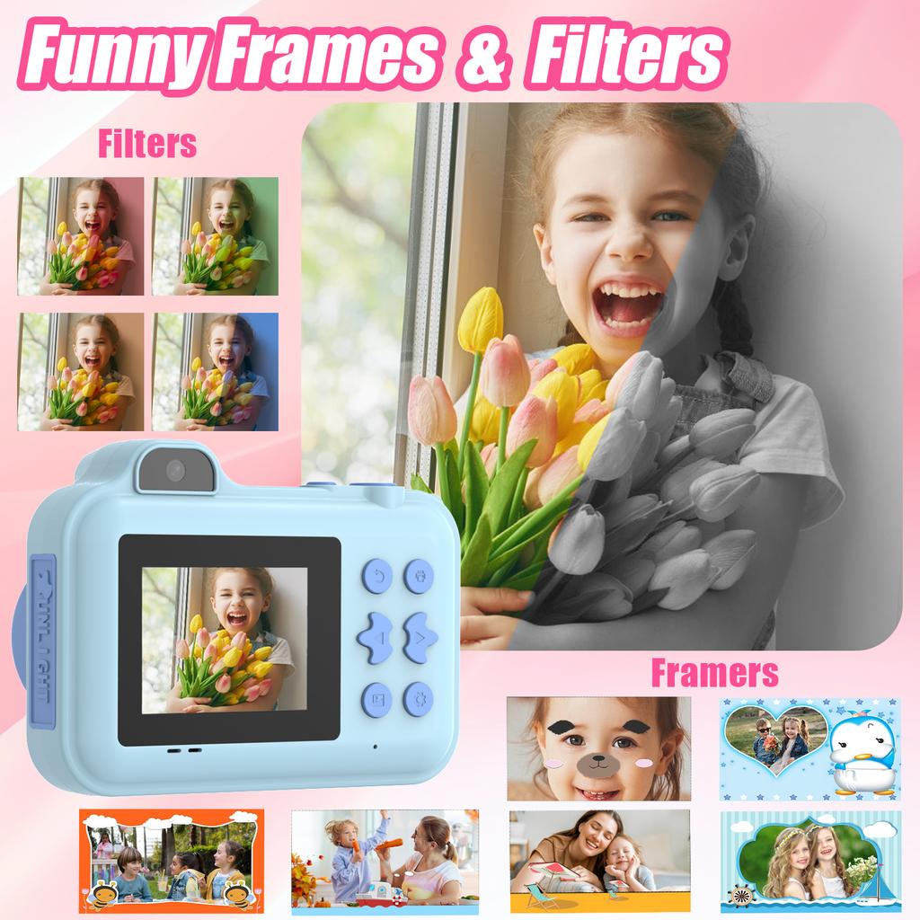 Instant Print Camera For Kids Mini Digital Video Camera Dual Lens Photo Printing Thermal Paper Toys Camera Boys Girls Gifts