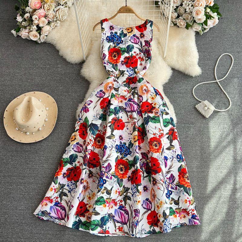 

Accessible Luxury round Neck Three-Dimensional A- line Elegance Print Dress Color L