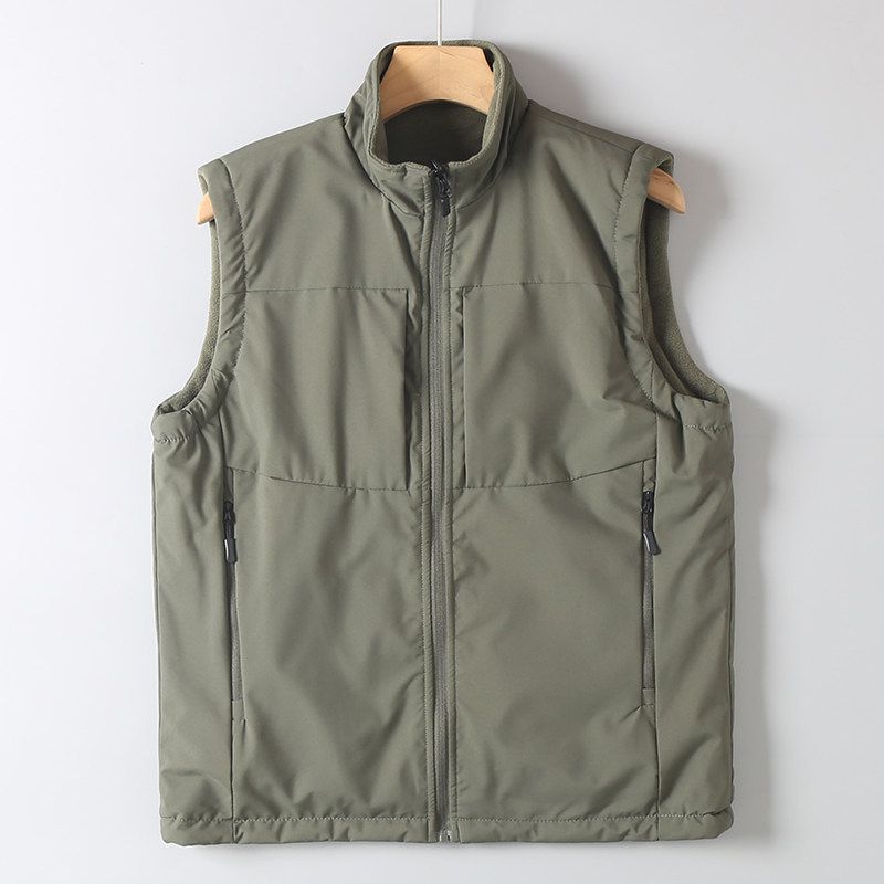Foreign Trade Original Order Double-sided Wearable Lightweight Warm Men's Autumn and Winter Thickened Fleece-lined Stand Collar Cargo Casual Vest Vest