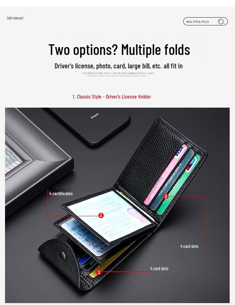 Genuine Leather Bi-Fold Wallet & Multifunctional Driver's License Holder with ID Slots & Card Sleeves