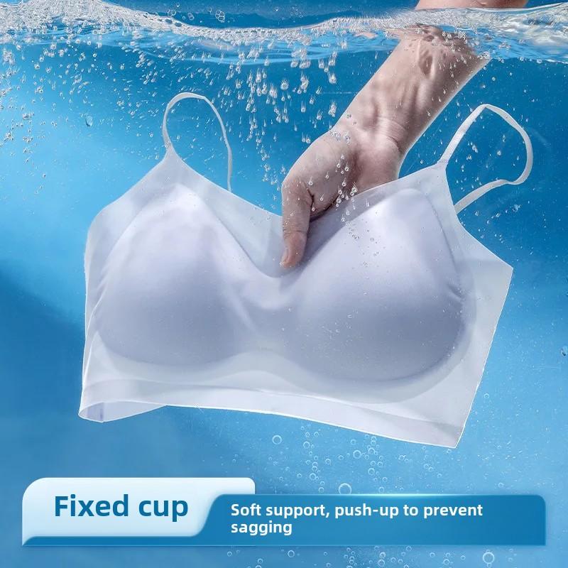 Summer New Ice Silk Backless Tank Top Bra Women's Sleeveless Seamless Sleep Bra Fixed Cup Thin Style Bra From China Mainland