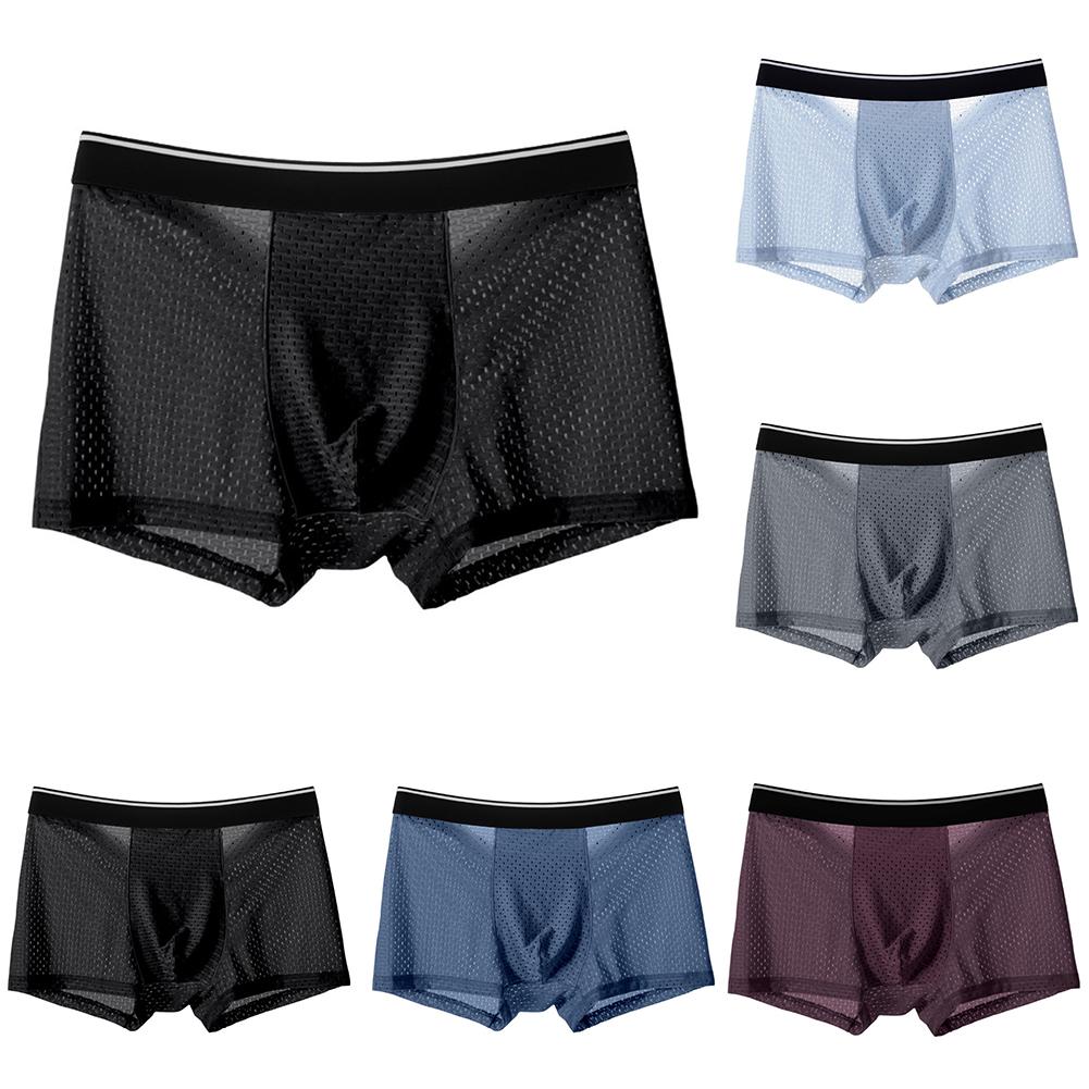 Men Ice-Silk Underwear Mesh Sexy Breathable Transparent Boxer Briefs Panties