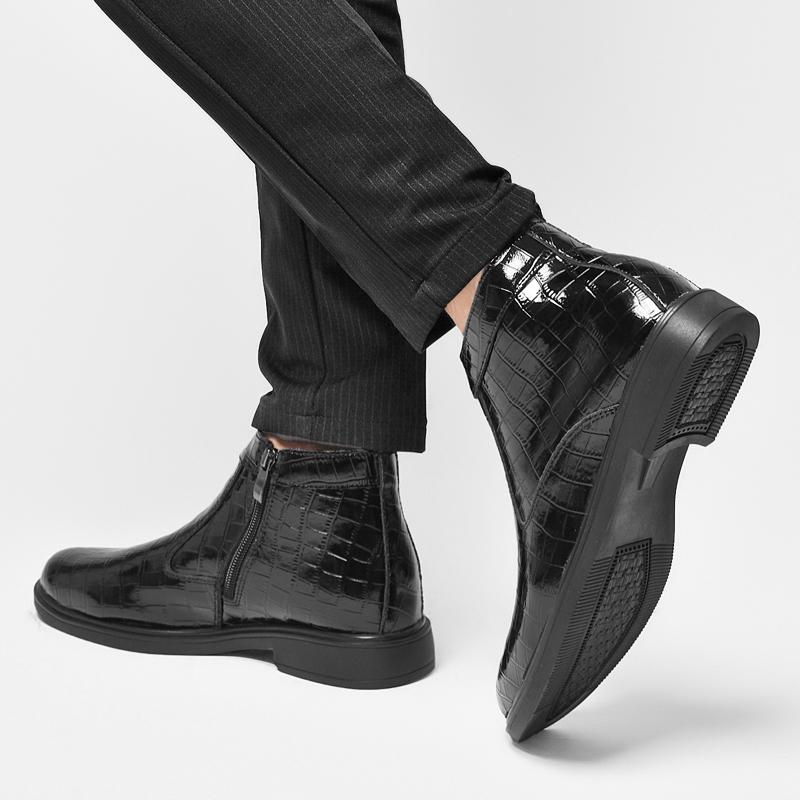 Fashion Winter Velvet Platform Chelsea Men's Boots Luxury Brand Business Formal High Top Leather Shoes Soft Sole Comfortable Work Shoes