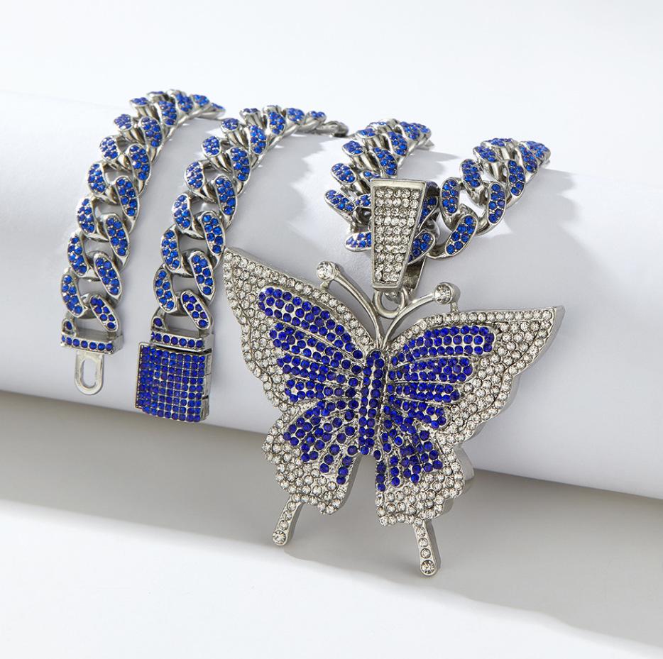 Trendy Zircon Butterfly Hip Hop Pendant Necklace for Couples