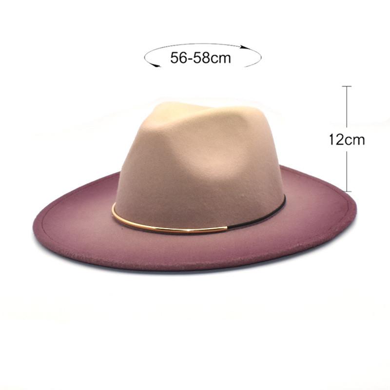 Gradient Large Brim Wool Vintage Felt Fedora Panama Hats Men Women Gentleman Elegant Gradient Rose for Lady Winter Autumn Caps