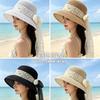 Pearl French Summer New Streamer Flat Top Sun Hat Sunscreen Straw Hat Breathable Bucket Hat Hepburn Hat Lace
