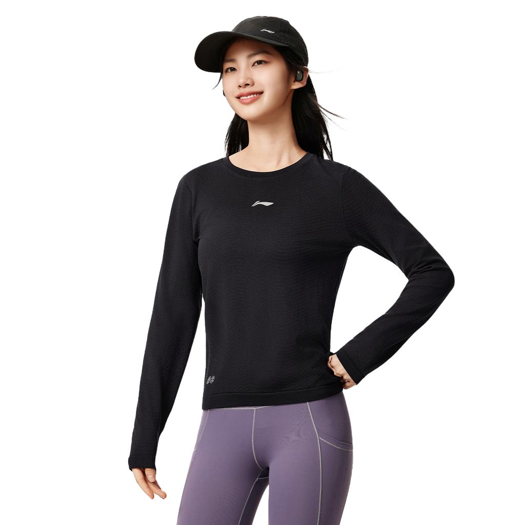 Li Ning Running Series Round Neck Logo Stitching T-Shirt Women Tops ATLV286-1
