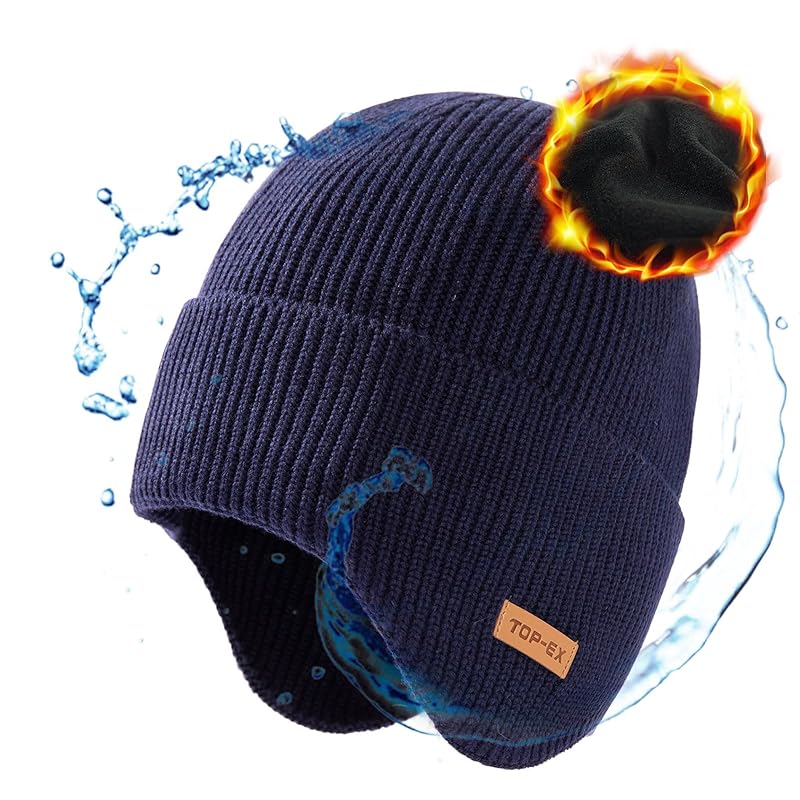 

[TOP-EX] large size men s With earmuffs knit hat merino wool waterproof hat knit cap ski hat snowboarding hat small face effect Cold protection autumn
