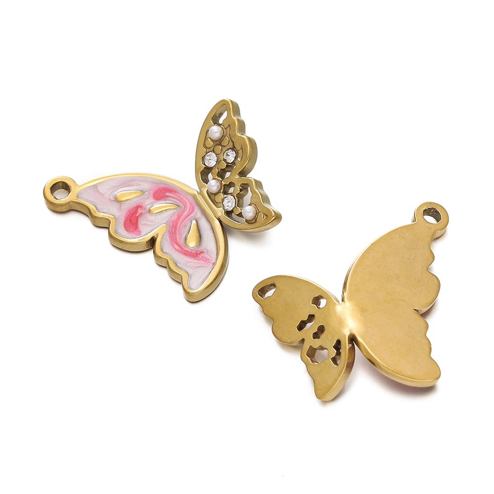 

2pcs/lot Stainless Steel Enamel Charms Butterfly Pendants for DIY Jewelry Necklaces Bracelets Findings Earrings Making рожевий червоний колір
