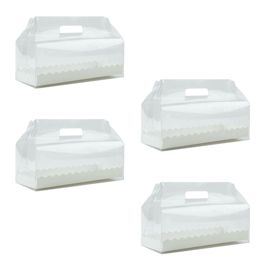 4pcs Transparent Portable Cake Roll Box with Paper Tray Cupcake Containers Holder Party Favors for Home Dessert Shop (Long)