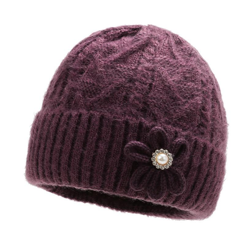 Old Man Winter Hat Women's Grandma Knitted Thermal Hat Plush Thick Wool Basin Hat Old Lady Hat