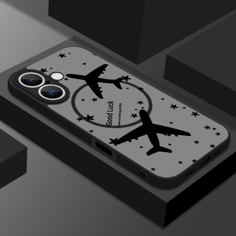 Airplane Landmark Label Case For iPhone 16 Pro Max Coque iPhone 16e 15 14 13 Pro Max 17 Air Magnetic For Magsafe Wireless Charge