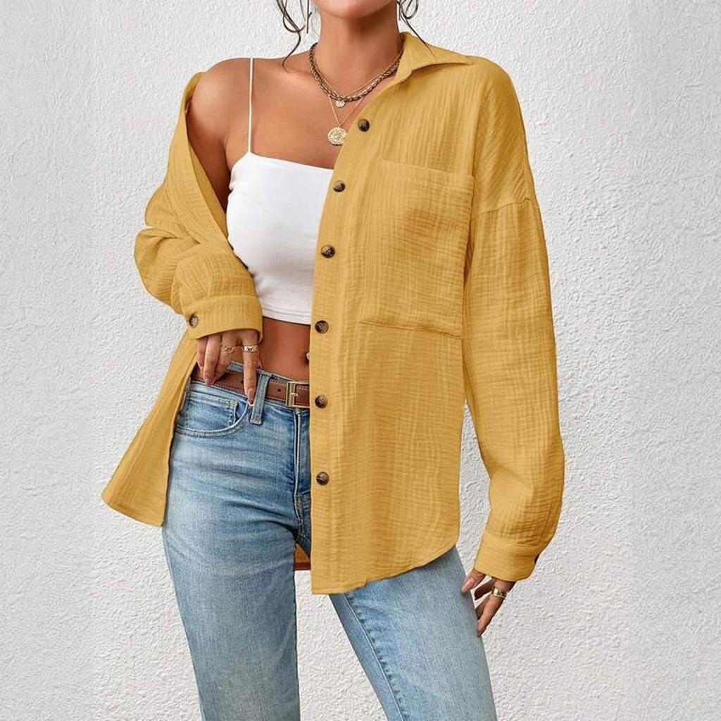 Women's Casual Fashion Shirt With Shoulder Down Long Sleeved Shirt