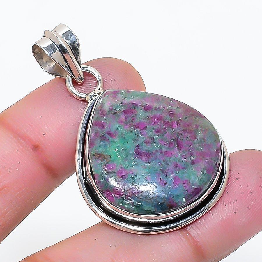 Natural Ruby Fuchsite Gemstone 925 Sterling Silver Jewelry Pendant 1.62" AP-15499
