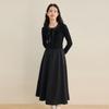 Le Tine Bow Collar Patchwork A-Line Dress
