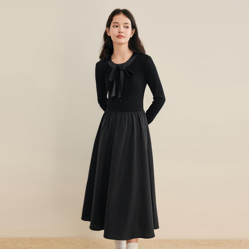 Le Tine Bow Collar Patchwork A-Line Dress
