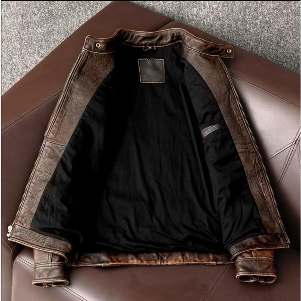 Motor Rider Real Jacket,Mens Vintage Leather Coat.slim Fit Natural Cowhide Clothes