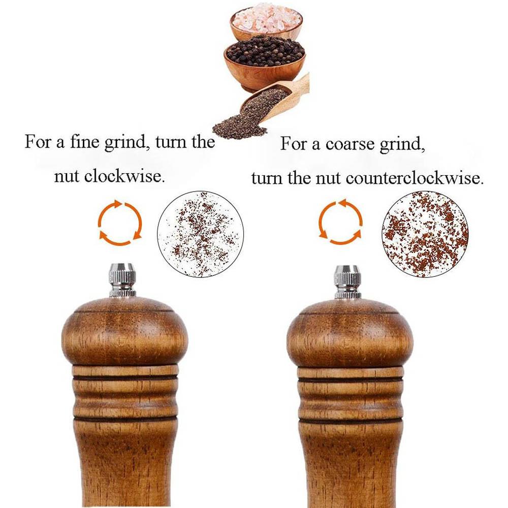 Wood Salt and Pepper Grinder Set, Manual Mills with Acrylic Window, Adjustable Ceramic Grinding - 6.5inch