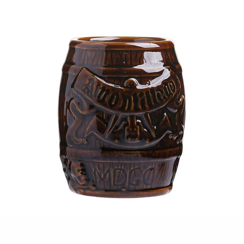 Hawaii Ceramic Tiki Mug Creative Cocktail Cup Easter Island Tiki Mugs Halloween Gift Barrel Shaped Wine Mug for Bar Accessories