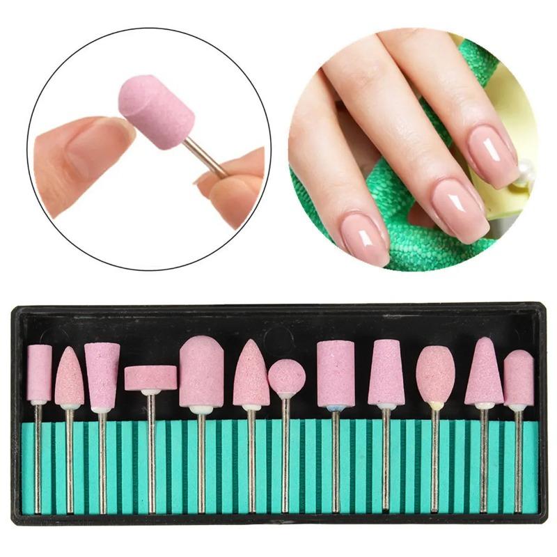 12Pcs Abrasive Polishing Mounted Stone for Rotary Tools Grinding Stone Wheel Head Tools 2.35mm Shank Mini Nail Drill Bit Set