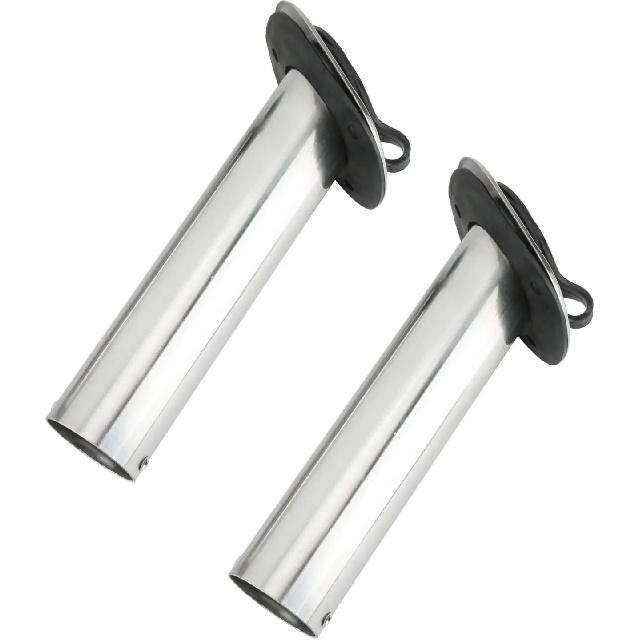 2Pcs 30 Degrees Stainless Steel Fishing Rod Holder Flush Mount with Black PVC Cap and Liner Boat Rod Holder
