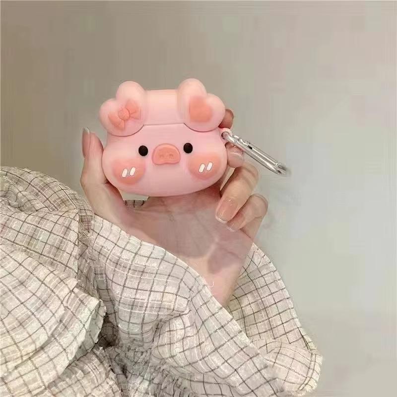 For AirPods 4 3 2 1 Pro Pro2 Earphone Case 3D Cute Pig Cartoon Silicone Protective Headphone Box With Pendant Cover