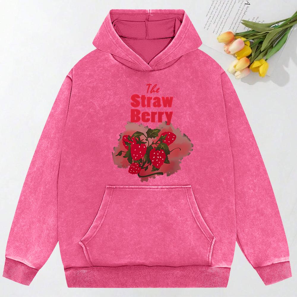 Summer Graffiti Strawberry  Print Women Washed Hoodie Casual All-Match Hoody Retro Loose Pullovers Clothing Women