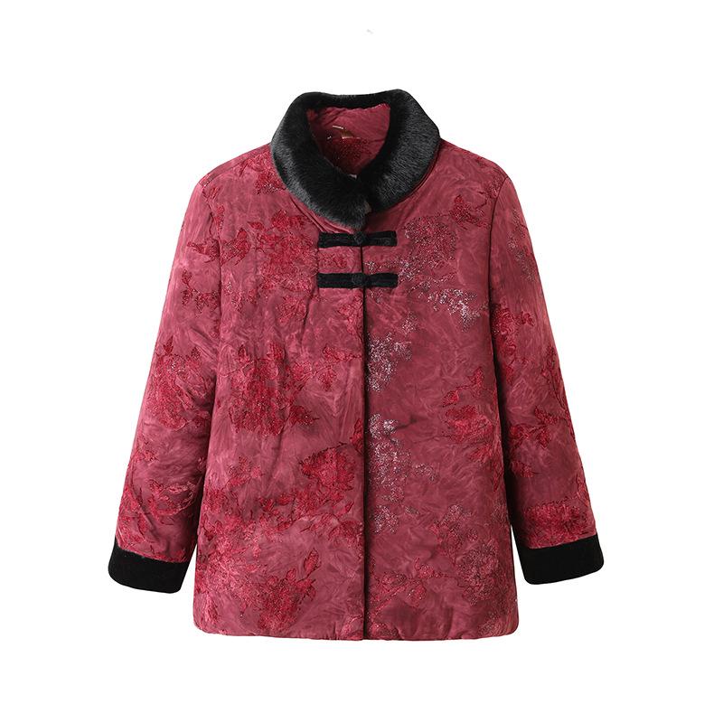 Plus Size Velvet Cotton Jacket for Women - Loose, Padded Winter Outerwear for Middle-Aged & Elderly