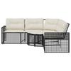 L Shaped Garden Sofa with Cushions and Footstool Black Poly Rattan