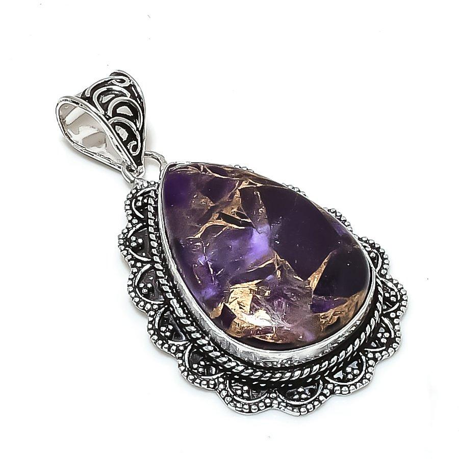 Natural Copper Amethyst Gemstone 925 Sterling Silver Jewelry Pendant 2.17  ETC-14004